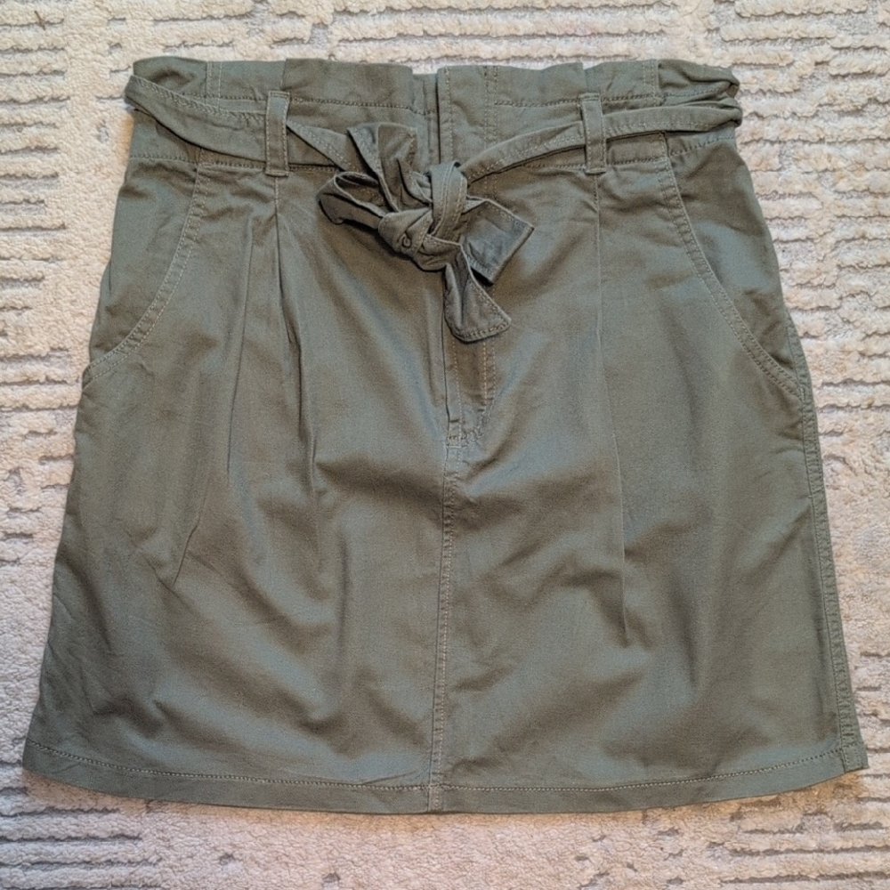 LOFT Olive Mini Skirt with Tie Detail